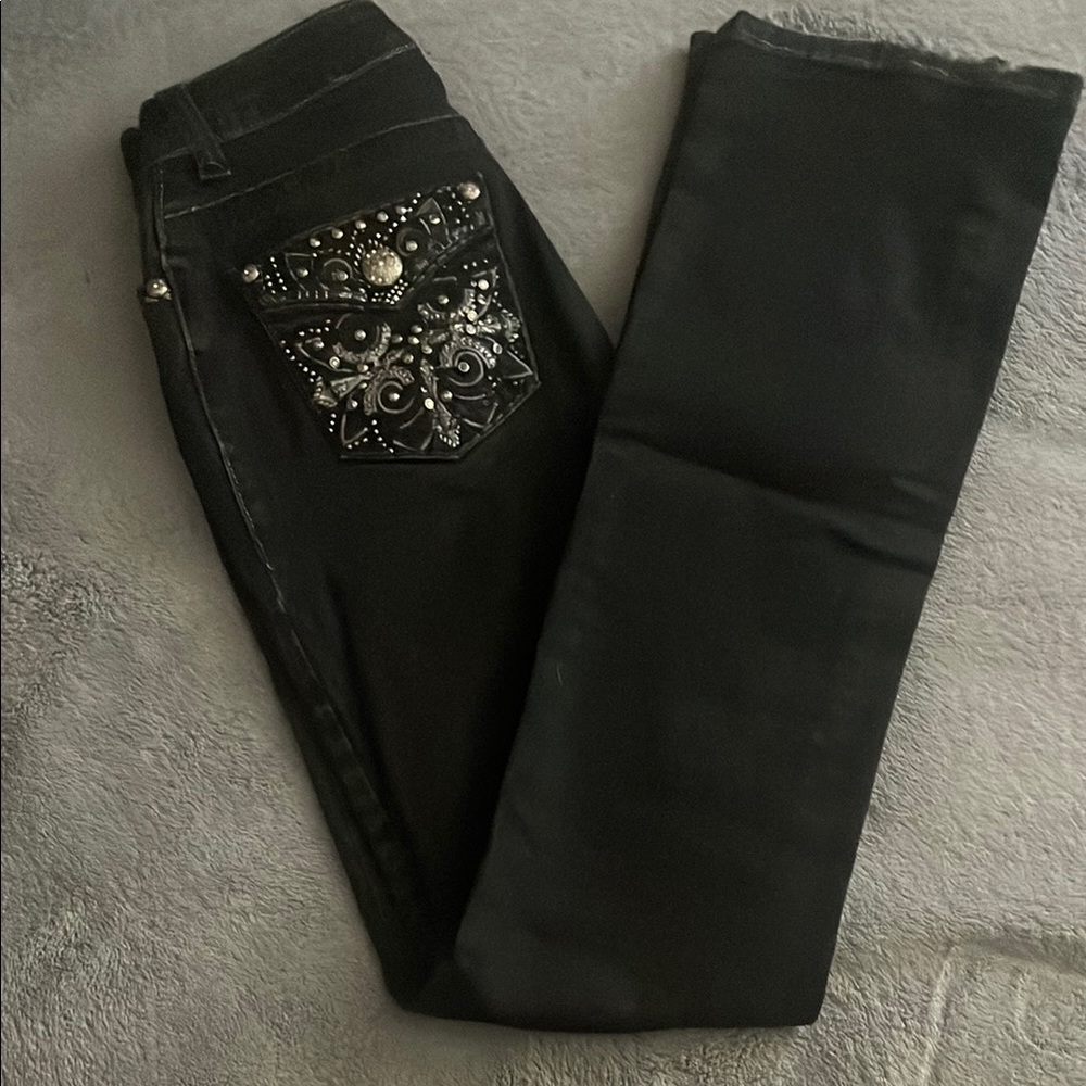 Black Boot Cut Jeans with Ornate Back Design